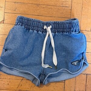 Prada Blue Denim Shorts with White Drawstring